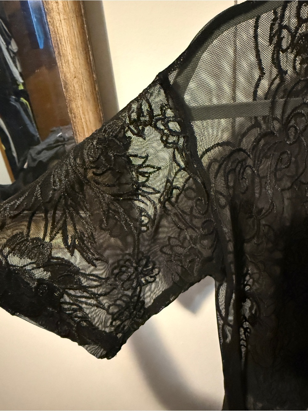 Black Sheer Floral Embroidered Short Sleeve Top - Picture 2 of 6